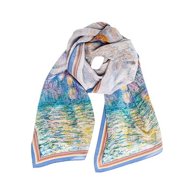 油画风女100%桑蚕丝长条真丝丝巾