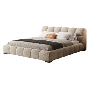 佐慕雪尼尔绒布艺床棉麻布泡芙床2米x2米2大床主卧高端现代简约