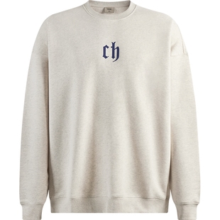 CHINISM丨CH圆领卫衣男2025新款男生美式长袖男士黑色无帽上衣