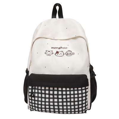 卡通可爱双肩包格纹学生书包