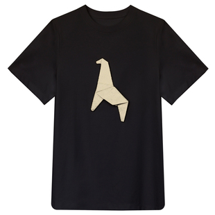 因由 时尚立体裁剪设计感舒适撞色折纸小马套头圆领短袖T恤女春夏