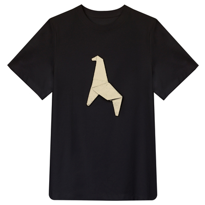 因由 时尚立体裁剪设计感舒适撞色折纸小马套头圆领短袖T恤女春夏