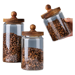 咖啡豆保存罐密封罐玻璃小瓶子豆子收纳盒咖啡粉储存罐储物茶叶罐