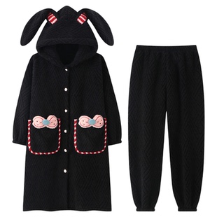 都市丽人睡袍女秋冬季2026新款珊瑚绒加厚睡衣可爱家居服套装女生