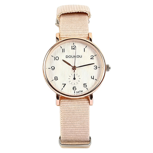 小清新女生帆布带手表女款学生ins风小众简约初高中生考试石英表