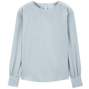 MB MindBridge2026春季女士法式通勤简约衬衫长袖衬衣一字领上衣