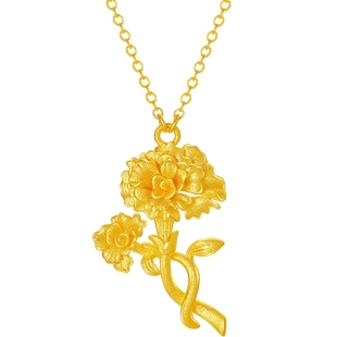 周六福黄金计价足金链坠馨想事成康乃馨项链母亲节新品新年礼物
