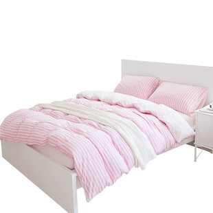 天竺棉针织四件套全棉床品 简约纯棉条纹被套纯色床单4件套床笠款