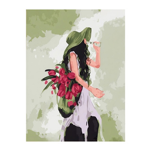 捧花女孩数字油画diy油彩画花卉填色填充手绘打发时间高级感ins