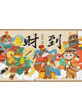 财神猫猫玄关客厅挂画新款手绘画