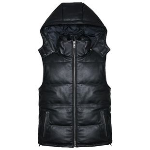 男女真皮羽绒防寒服马甲头层牛皮衣修身脱卸帽立领休闲背心坎肩阴