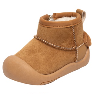 婧麒儿童加绒雪地靴冬季保暖防滑厚底短靴男女宝宝面包鞋毛绒棉鞋