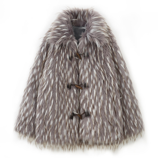 出逃赤岗西 原创高级感混色长毛皮草外套女冬真皮袢扣中长款大衣