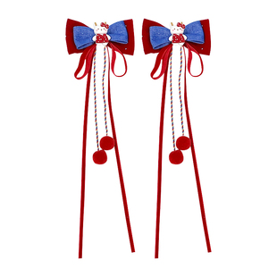 儿童蝴蝶结KT猫发夹女童小兔长飘带公主发卡不伤发小女孩过年头饰