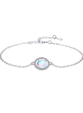 摩典925纯银合成月光石小众手链