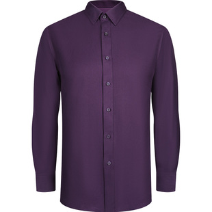 【丝光】乔治白男士秋冬紫色尖领直筒长袖衬衫商务休闲衬衣