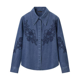 拉夏贝尔/La Chapelle重工刺绣牛仔衬衫女春季新款高级感宽松衬衣
