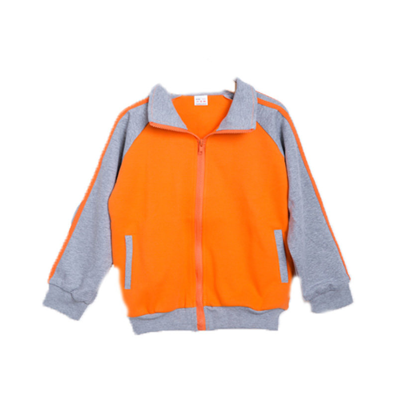 儿童秋冬季橘黄色运动校服套装男女童拼色开衫幼儿园服老师工作服