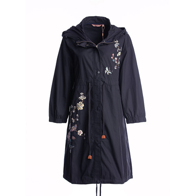 渔牌服饰女装春装2022新款女外套绣花长款带帽宽松风衣FGEA3049