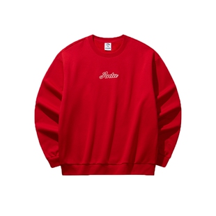 安踏加绒卫衣2026新款马年情侣拜年服保暖红色运动新年上衣男女