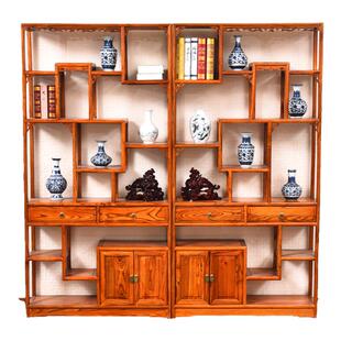 仿古博古架摆件实木小中式隔断酒柜精雕图组合南榆木古董架多宝阁
