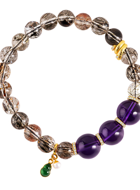 CLORIS YING 黑金超七水晶撞色手链 蛇年本命年水晶招财女款手串