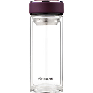 明霞双层玻璃杯男女便携办公大容量水杯家用带盖过滤车载泡茶杯子