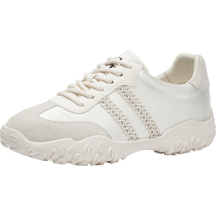 CDF女鞋2025春季新款时尚复古德训鞋百搭真皮厚底显高休闲运动鞋