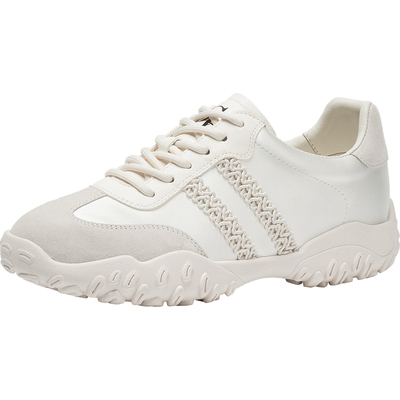 CDF女鞋2025春季新款时尚复古德训鞋百搭真皮厚底显高休闲运动鞋