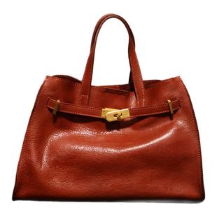 独行野兽头层植鞣牛皮凯莉包手提包单肩包斜挎包多隔层裸皮黄铜