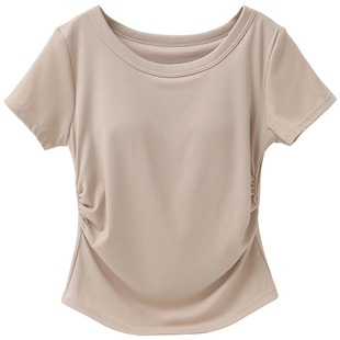 莫代尔t恤女夏季带胸垫新款正肩薄打底宽松半袖外穿冰丝上衣短袖