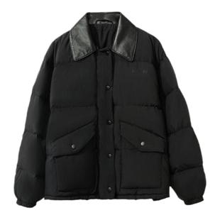 【秀场王炸】 大大轻盈拼接真皮翻领宽松廓形90白鹅绒羽绒服女