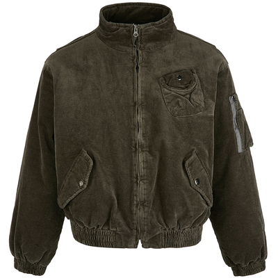 原创美式复古灯芯绒做旧水洗棉服