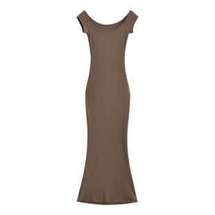 YoungGirlDay卡戴珊性感一字肩露锁骨紧身显瘦收腰包臀连衣裙长裙