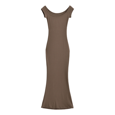 卡戴珊性感一字肩包臀连衣裙长裙