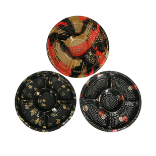 25厘米高档日式商用一次性外卖圆形分格印花寿司盒刺身拼盘打包盒