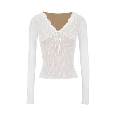 加绒加厚蕾丝v领打底衫内搭上衣