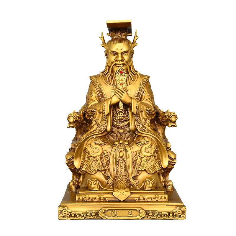 纯黄铜龙王神像摆件坐龙椅大号