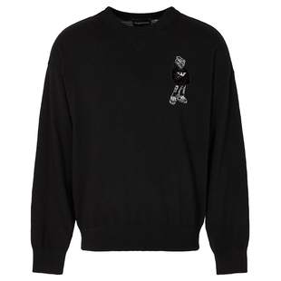 Armani/阿玛尼EA 男士刺绣卡通鹰标保暖纯羊毛毛衣 6R1MXN 1MNIZ