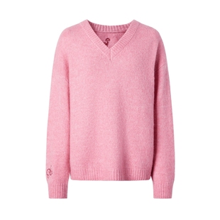 MOISSAC摩萨克冬毛绒法高级式简约V领绣花毛衫套头衫针织衫毛衣女