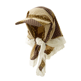 欧美美拉德复古棕色鸭舌头巾帽女生三角巾遮阳防晒嘻哈包头巾帽子