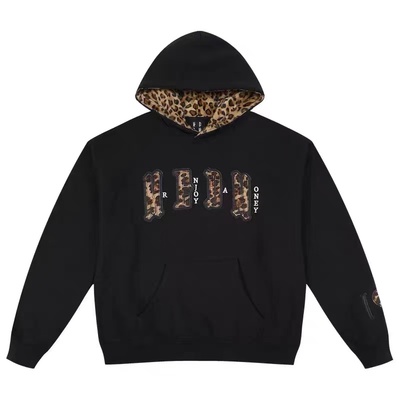 美式复古豹纹刺绣重磅连帽卫衣