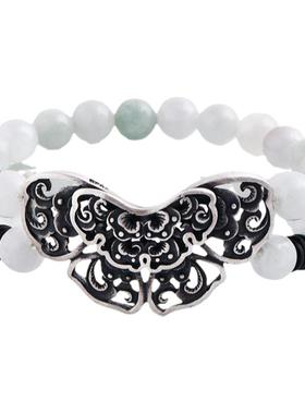 复古民族风玉石纯银蝴蝶手链女