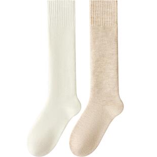 羊毛小腿袜秋冬季加绒加厚保暖长筒袜冬天白色长袜配靴子东北防寒