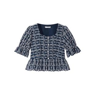 pit复古撞色方领法式泡泡袖衬衫上衣女2025春季新款小众短袖上衣