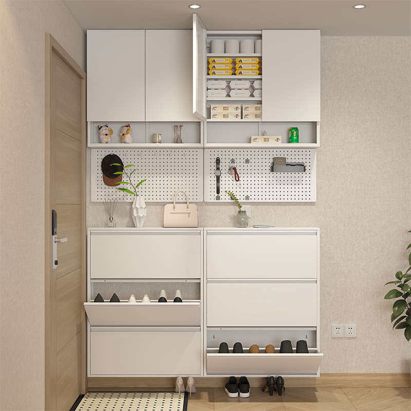 12-15cm超薄鞋柜家用门口小户型入户大容量玄关柜挂墙钢制窄鞋柜