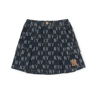 MLB儿童官方女童复古潮奢字母贴布满印老花丝绒牛仔裙25秋冬新款