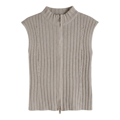 甜酷辣妹双头拉链立领针织背心