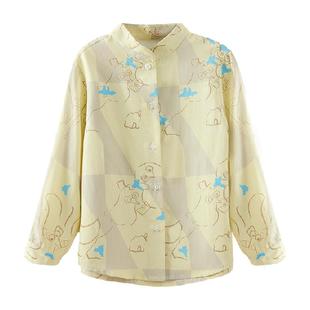 Q21儿童天丝麻衬衫男女童宝宝印花休闲衬衣吸湿排汗休闲风秋季新