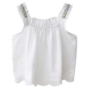 女童吊带背心外穿纯棉夏季新款洋气儿童白色T恤宽带宝宝无袖上衣